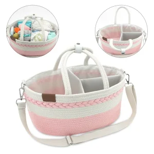Baby Girl Bag Portable Cotton Rope Diaper Bag with Divider Rope Cotton Baby Gift Bag Baby Diaper Storage Basket
