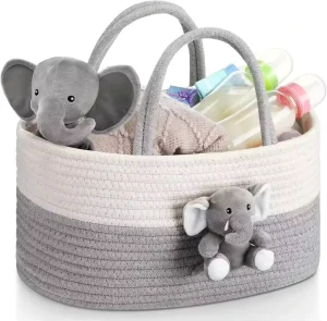 Baby Nappy Caddy Infant Nursery Tote Storage Container with Removable Divider