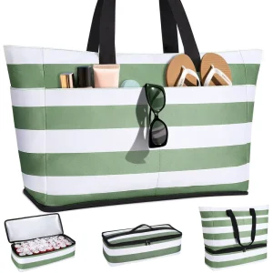 Beach Bag Foldable Striped One shoulder Handbag Large Capacity Oxford Waterproof Travel Swimming Storage Bag