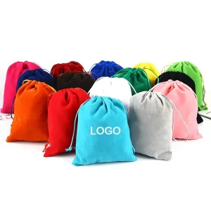 Beige Medium Flannel Drawstring Pouch Custom Gift Jewelry Packaging Bag Velvet Bag With Custom Logo For Jewellery