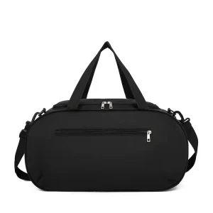 Black Cylinder Travel Luggage Bag Nylon Waterproof Gym Duffel Bag with Shoe Compartment for Women Man