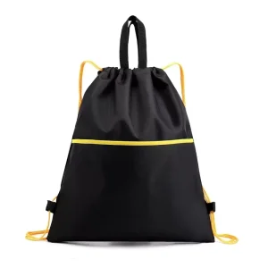 Black Waterproof Oxford Cloth Drawstring Bag with Top Handle Professional Gym Cinch Backpack for Men Fitness Daily Training