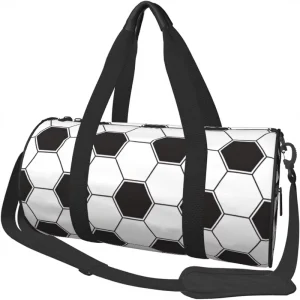 Black White Soccer Funny Foldable Packable Duffle Bag Zipper Closure Polyester Women Men Gym Travel Sports Workout Weekender