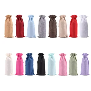 Blank Wine Bottle Cover Bag Jute Drawstring Bag for Red Wine