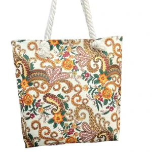 Bohemian Beach Summer Travel Large Capacity Tote Bag Zipper Closure Polyester Canvas
