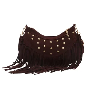 Bohemian Style Candy Foldable Single Handle Carving Crossbody Bag Clutch Portable Tassel Stone Decorated Luxury Saddle Shape