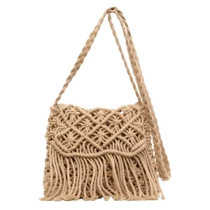 Bohemian Style Straw Bag Tassel Bag Handwoven Cotton Rope Bag Crossbody Bag Little Lady Bag