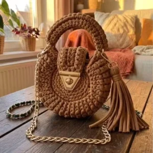 Bohemian Womens Solid color Fabric Crochet Crossbody Bag Best selling Tassel bags HyunA style Handbag Single Strap