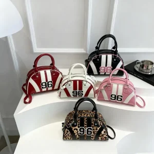 Boston Bag for Women PU Leather Lady Handbag Zip Closure Shoulder Bag Leopard Print Daily Use Crossbody Bag