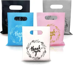 Botanical Wreath Thank You Plastic Merchandise Bags Die Cut Handle Multicolor Boutique Gift Bags
