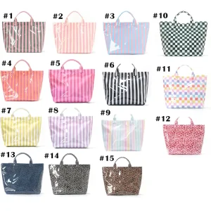 Bridesmaid Gift Waterproof Clear Bag Summer PVC Beach Bag Embroidered Striped PVC Tote Bag