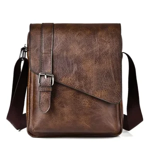 Brown Color Men’s Crossbody Bag with Adjustable Shoulder Strap Square Shape Retro Design Sling Bag for Daily Work