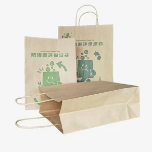Brown Kraft Paper Bag Accept Custom Printing Food Take Round Rope Packaging Bag