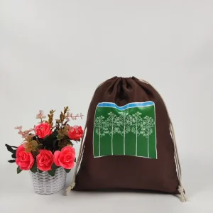 Brown Polyester Fabric Bag Small Drawstring Satin Pouch Bag for Jewelry Cotton Drawstring Canvas Bag Drawstring with Logo