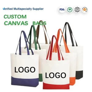 Bulk Order Custom Two Open Portable Tote Bag Cotton Canvas Reusable Shopping Lightweight Durable Eco Friendly Waterproof Gift
