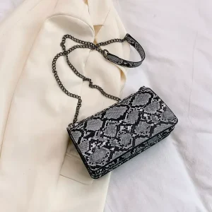 Bulk Snake Print Chain Crossbody Bag Custom Logo PU Leather Women’s Shoulder Purse