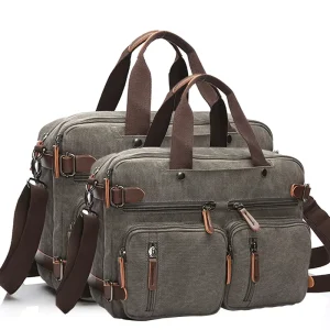 Business Large Washed Canvas & Thick PU Custom Men’s Crossbody Messenger Bag for Outdoor Use All Seasons