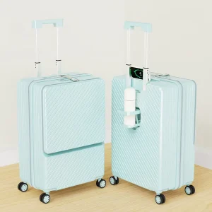 Business Travel Luggage ABS Hard Side Waterproof Lightweight Aluminum Alloy Trolley 4-Wheel Spinner Lock CUP Holder USB
