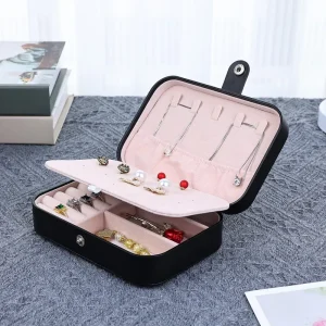 CUSTOM Logo Mini Travel Case Small Jewelry Bag Women Girls Portable PU Leather Modern Rectangle 16cm Storage Jewelry