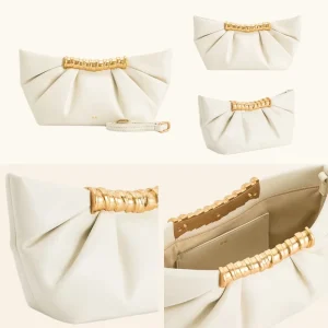Candy Shaped Women Clutch Bag Adjustable Detachable Shoulder Straps Crossbody Pleated Metal Summer Formal Casual