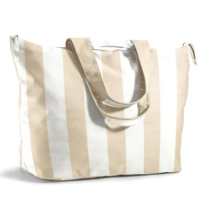 Canvas Travel Tote Bag With Striped Pattern Reusable Eco Friendly Beach Shopping Bag (Customizable Design)