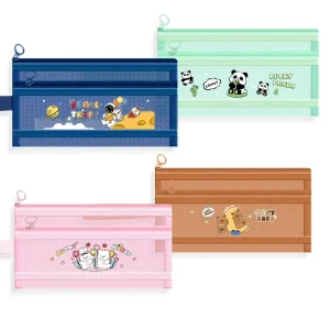 Cartoon Custom Durable Pink Mesh Makeup Bags PP Cosmetic Travel Organizer Bags Mesh Zipper Pouch Pencil Case