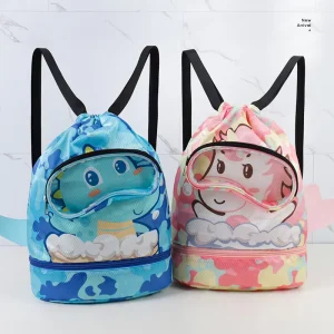 Cartoon Portable Waterproof Sports Kids Beach Backpack Swimming Storage Drawstring Bag Dry and Wet Separation Pull Rope Backpack