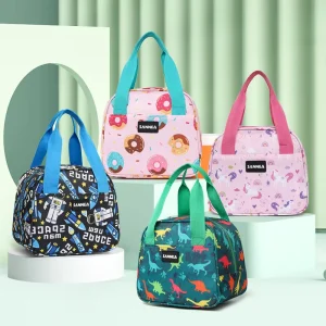 Cartoon Printing Children’s Tote Lunch Bags Portable Thickened Oxford Cloth Outdoor Travel Office Insulated Cooler Bags