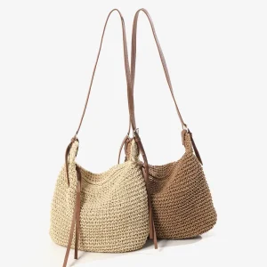 Casual Crossbody Solid Color European American Retro Summer Straw Bag Single Zipper Versatile Shoulder Woven Vacation Beach