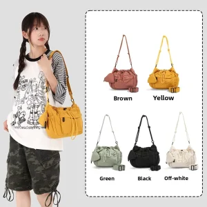 Casual Laid Back Crossbody Bag For Men Women Large Capacity Drawstring Messenger Bag Phone Pocket Japanese Style Solid Bag