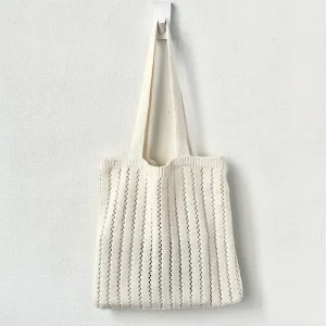 Casual Lightweight Knitted Solid Color Shoulder Tote Bag for Women Boho Style Beach Hobo Handbag Portable Shopping