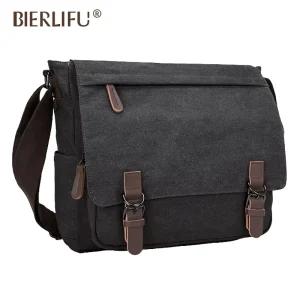 Casual Plain Vintage Canvas Crossbody Shoulder Bags Business Laptop Messenger Bag for Men Women
