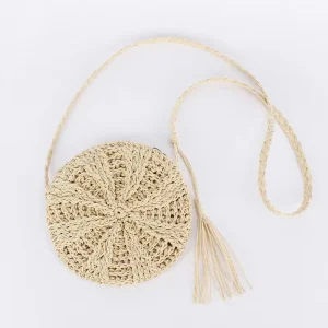 Casual Simple Fur Woven Bag Tassel Zipper Closure Handmade Crossbody Shoulder Bag for Men Mini Summer Beach
