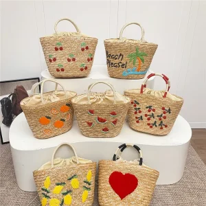 Casual Summer Beach Shoulder Handbag New Ethnic Style Wheat Straw Embroidered Woven Bag Novelty Gifts