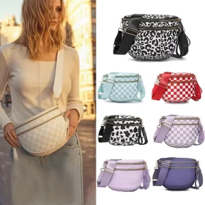 Checkered Oxford Bum Bag Fashion Crossbody Messenger Bag Travel Shoulder Purse Belt Waist Plus Size Sling Bag