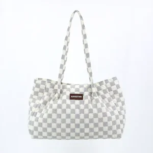 Checkered Shoulder Tote Bag Plaid Handbag for Women Large-capacity Ladies Other Material