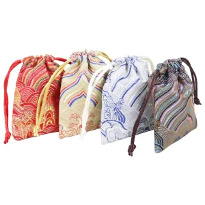 Chinese Style Drawstring Pouch Cosmetic Bag Wave Pattern Storage Bag Gift Jewelry Velvet Portable