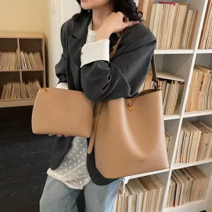 Classic 2 in 1 Vintage Fashion PU Bucket Bag Set Durable Crossbody Bag with Letter Pattern for Daily Travel Use