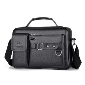 Classic Design Men Crossbody Messenger Bag PU Leather Letter Pattern Business Travel Sling Bag