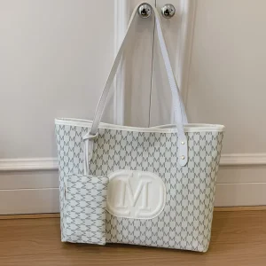 Classic Letter Pattern Design Stylish Shoulder Bag Printed PU Leather Tote Bag for Daily Use Work Outdoor Monogram Handbag