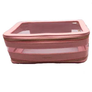 Clear Makeup Bag Pink Leather Cosmetic Bag Transparent Cosmetic Bag for Travel Makeup Beauty Organizer