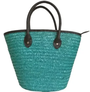 Colorful HFMC 241 Fashion Wheat Straw Beach Bag with Zipper Closure Polyester Lining All Seasons Multi Use No Decoration