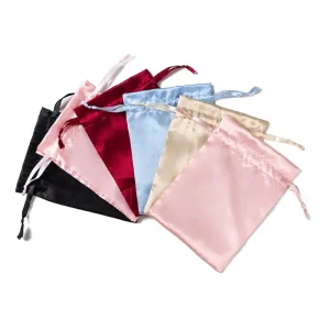 Colorful Rectangular Custom Imitation Silk Satin Drawstring Bag High End Jewelry Storage Drawstring Pouch Printed Logo