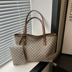 Commuting Summer Large Capacity Mother and Child Bag New Korean Style Shoulder Bag Plaid Printed PU Tote Bag High end