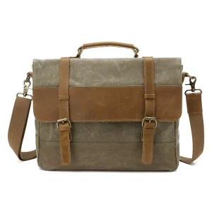 Computer Handbag for Men Business Commute Shoulder Bag Zipper Closure Striped Pattern for Leisure Messenger