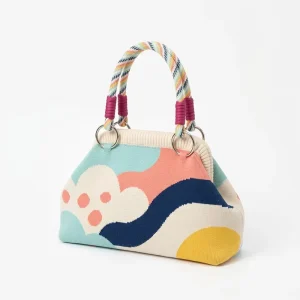 Contrast Color Aesthetic Knit Tote Bag with Reinforced Cotton Handle and Custom Woven Label for Women Daily Travel