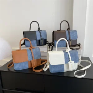 Contrast Color Simple Handbag Casual Small Square Bag Retro Single Shoulder Crossbody Women Hand Bags