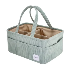 Corduroy Fabric Baby Diaper Caddy Organizer Sturdy Car Caddy Organizer Print Tote Bag Nursery Registry Newborn Essentials
