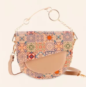 Cork Tree-skin Bag Wooden Outer Stitching Semi-round Saddlebag Cover Polyester Geometric Pattern Crossbody Handbag Women Two