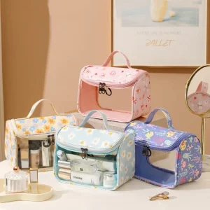 Cosmetic Bag Printed Transparent PVC Waterproof Flap Makeup Bag with Hook Custom Logo Multifunctional Durable Makeup Storage Bag